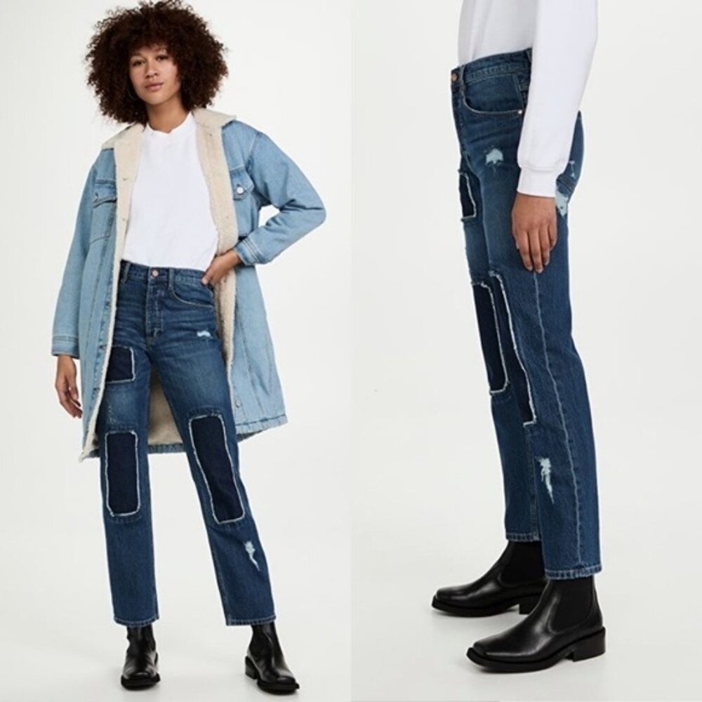 NWT Oak & Acorn Ninety Three Patch Mid Loose Jean 27 Dark Straight High Waisted
